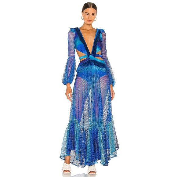 PatBO Ombre Netted Beach Dress Blue Cut Out - Picture 3 of 12